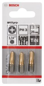 Bosch - Max Grip Serisi Vidalama Ucu PH3*25 mm 3'lü