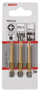 Bosch - Max Grip Serisi Vidalama Ucu PH1*49 mm 3'lü