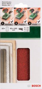 Bosch - Titreşimli Zımpara Kağıdı 10'lu Set, 93 x 185 mm 60/120/180 Kum 8 Delik