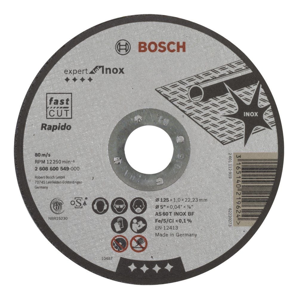 Bosch - 125*1,0 mm Expert Serisi Düz Inox (Paslanmaz Çelik) Kesme Diski (Taş) - Rapido - 2608600549