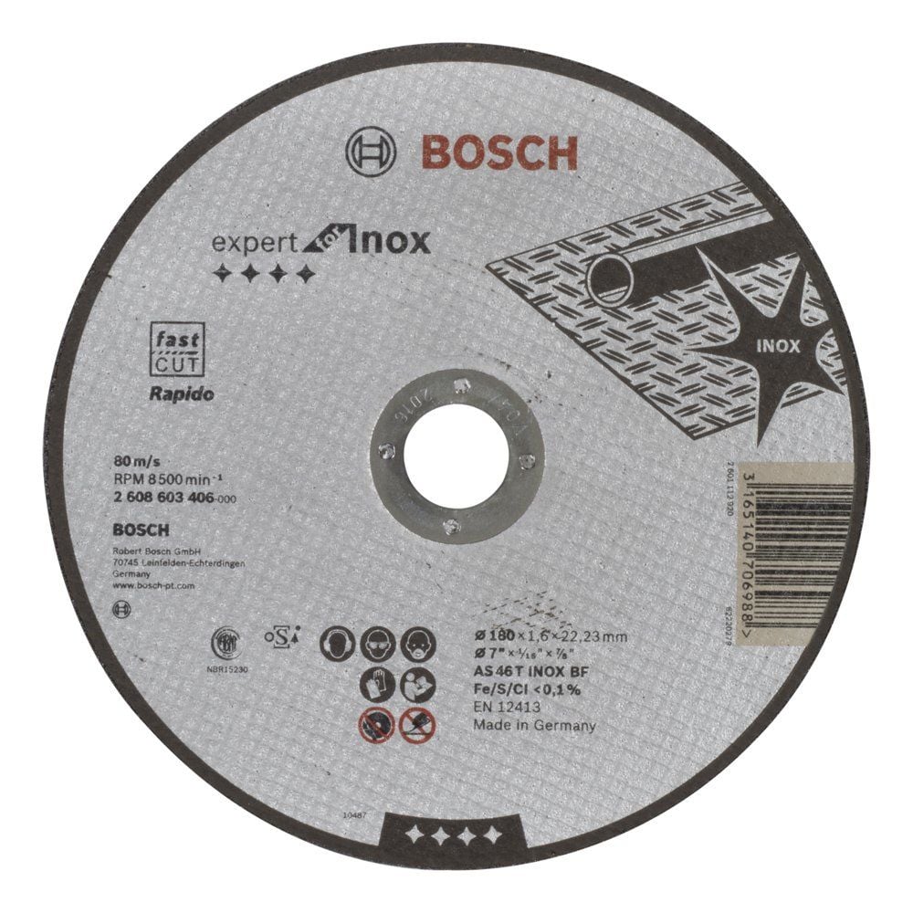 Bosch - 180*1,6 mm Expert Serisi Düz Inox (Paslanmaz Çelik) Kesme Diski (Taş) - Rapido - 2608603406