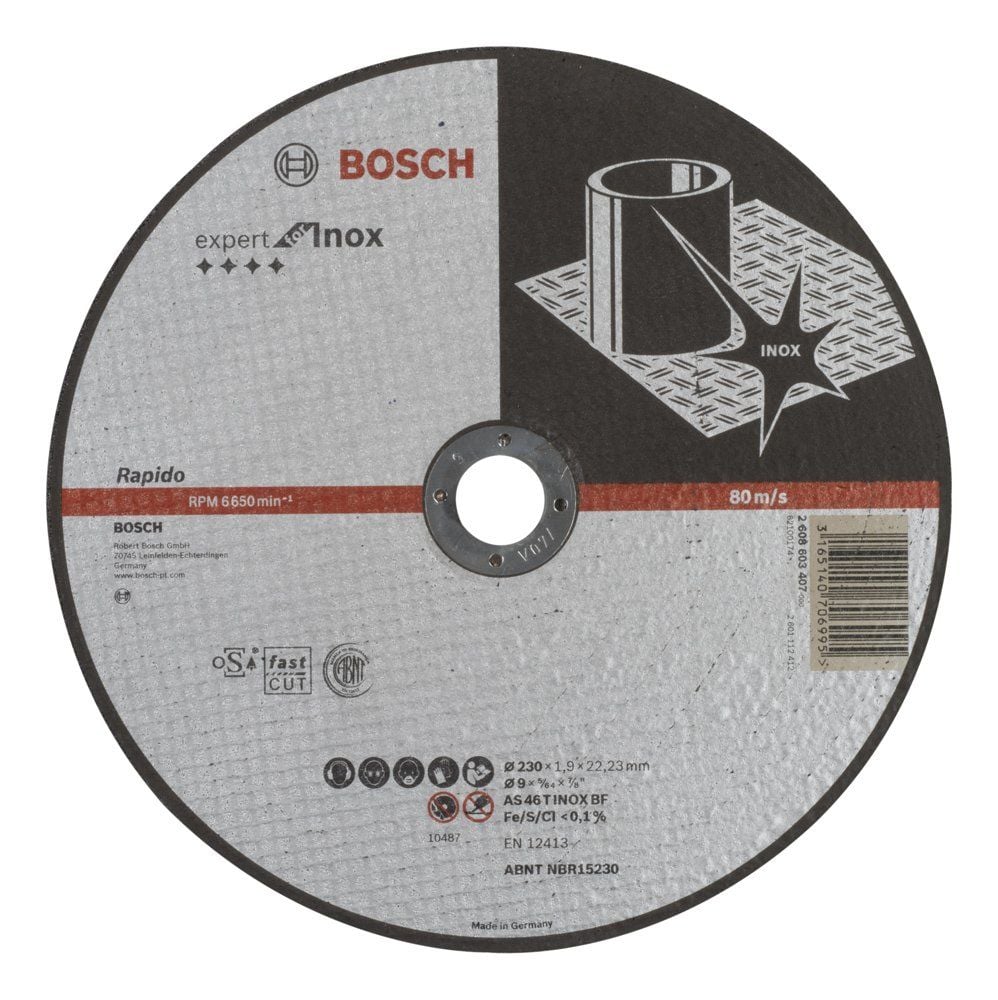 Bosch - 230*1,9 mm Expert Serisi Düz Inox (Paslanmaz Çelik) Kesme Diski (Taş) - Rapido - 2608603407