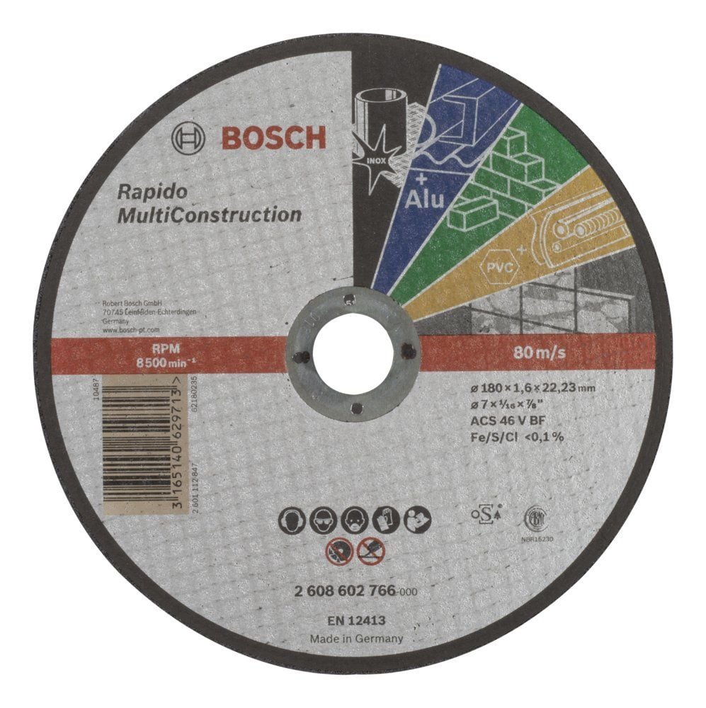 Bosch - 180*1,6 mm Çoklu Malzemelerde Kullanım İçin Düz Kesme Diski (Taş) - 2608602766