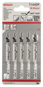 Bosch - Hızlı Kesim Serisi Sert Ahşap İçin T 144 DF Dekupaj Testeresi Bıçağı - 5'Li Paket