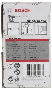 Bosch - Başsız Çivi 20ᵒ 63 mm Galvanizli 2000li