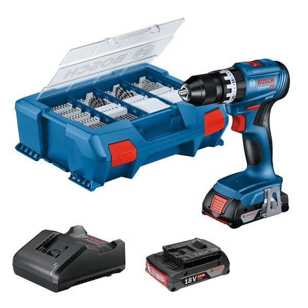Bosch GSB 18V-45 (2X2Ah) Çift Akülü Darbeli Vidalama Makinesi + 63Pc Aksesuar Seti - 0615A5007G