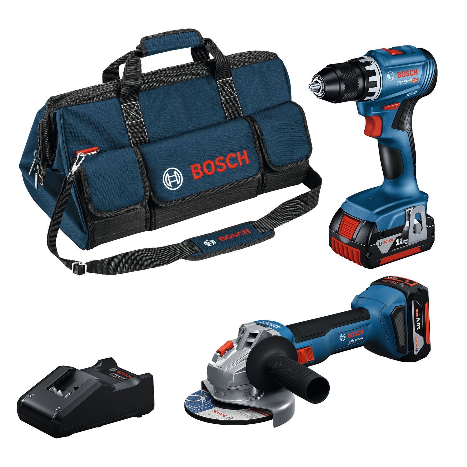 Bosch GSR 18V-45 + GWS 18V-8 (2li Set) + Bez Çanta + 2X4Ah Akülü Set - 0615A5007N