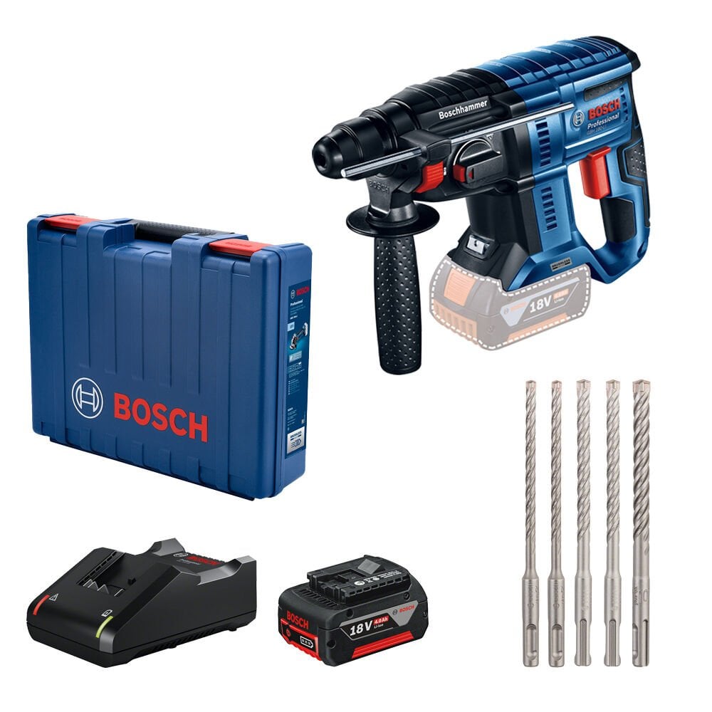 Bosch GBH 180 Li Çift Akülü 4Ah Kırıcı Delici + 5Li Uç Seti - 0615990M9D