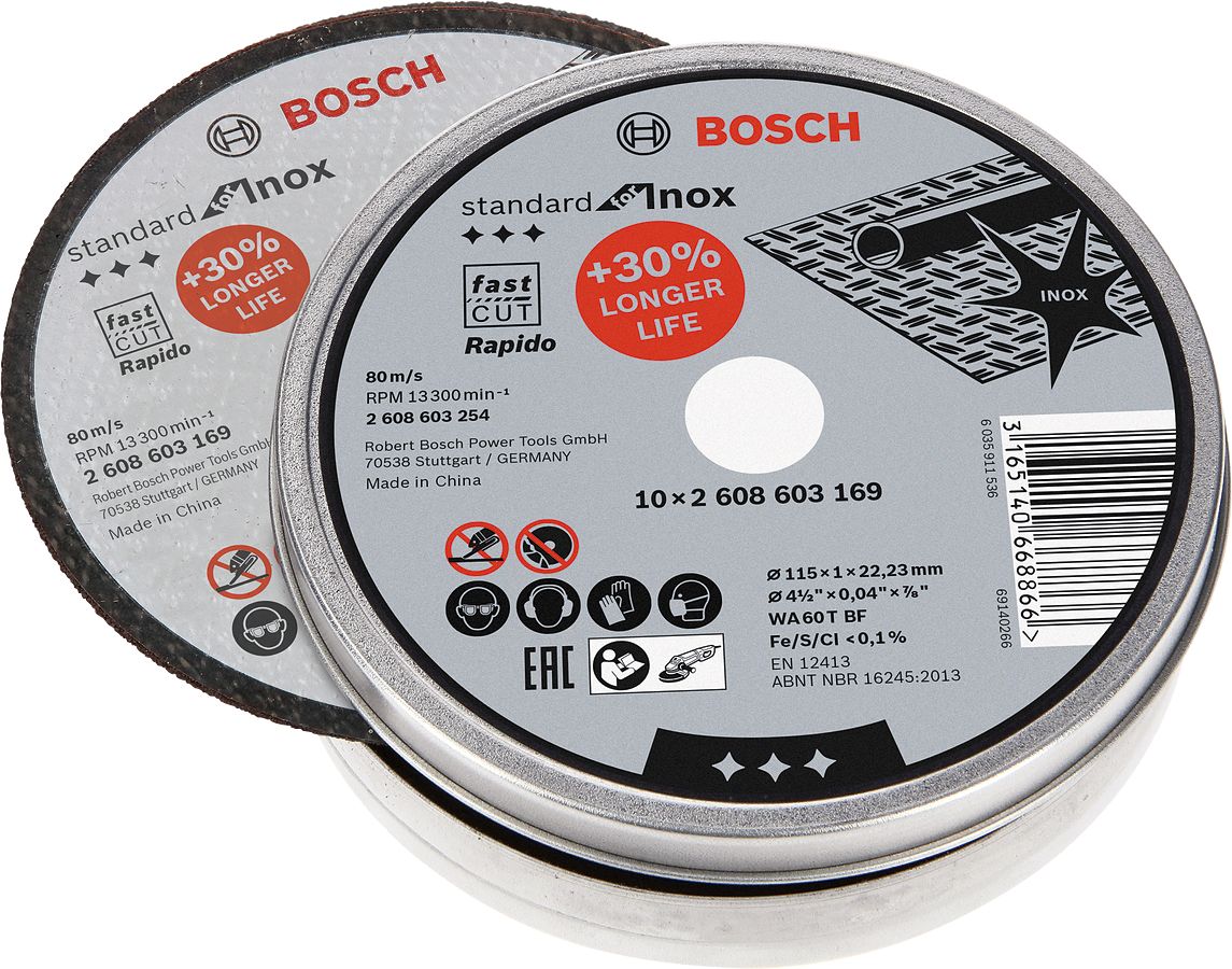 Bosch - 115*1,0mm Standard Seri Düz Inox (Paslanmaz Çelik) Kesme Diski (Taş) - Rapido 10'lu - 2608603254